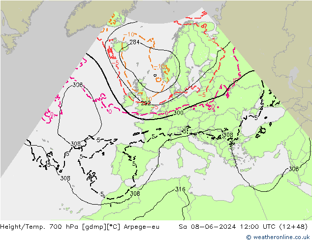 Géop./Temp. 700 hPa Arpege-eu sam 08.06.2024 12 UTC