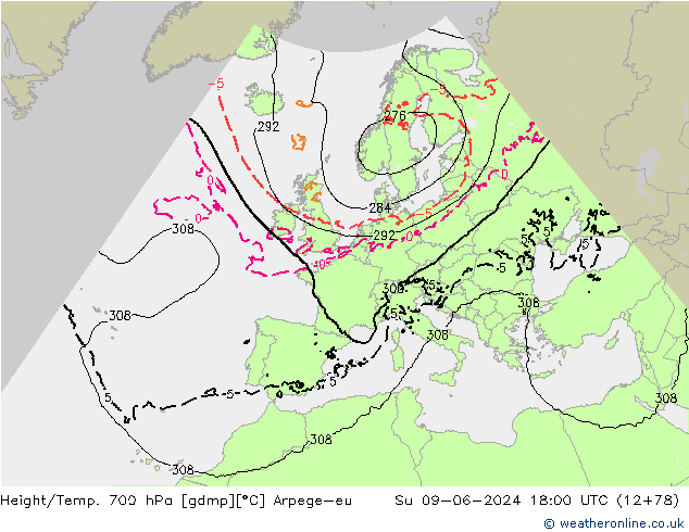 Height/Temp. 700 hPa Arpege-eu Ne 09.06.2024 18 UTC