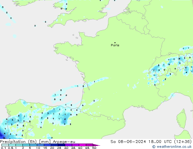 Precipitation (6h) Arpege-eu Sa 08.06.2024 00 UTC