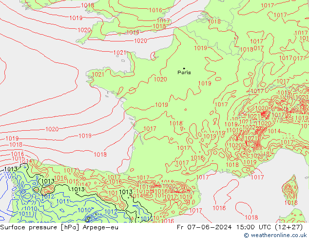 Presión superficial Arpege-eu vie 07.06.2024 15 UTC