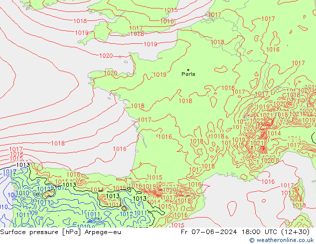 приземное давление Arpege-eu пт 07.06.2024 18 UTC