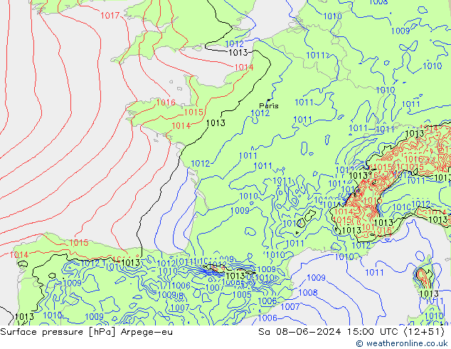 Yer basıncı Arpege-eu Cts 08.06.2024 15 UTC