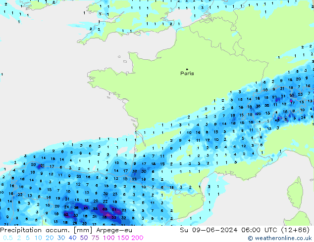 Toplam Yağış Arpege-eu Paz 09.06.2024 06 UTC