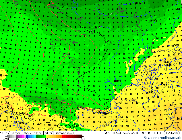 SLP/Temp. 850 hPa Arpege-eu lun 10.06.2024 00 UTC