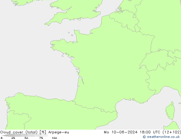 Cloud cover (total) Arpege-eu Mo 10.06.2024 18 UTC
