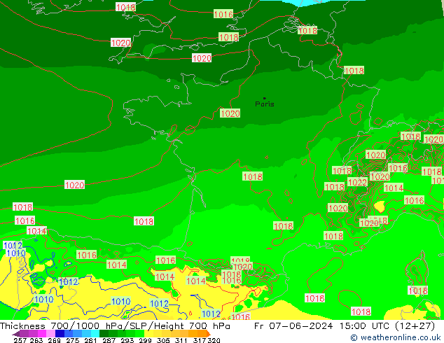 Thck 700-1000 hPa Arpege-eu Fr 07.06.2024 15 UTC