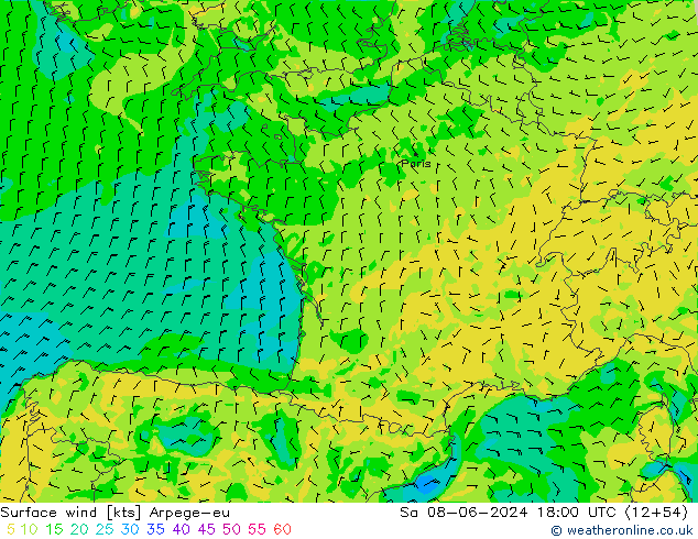 Vent 10 m Arpege-eu sam 08.06.2024 18 UTC