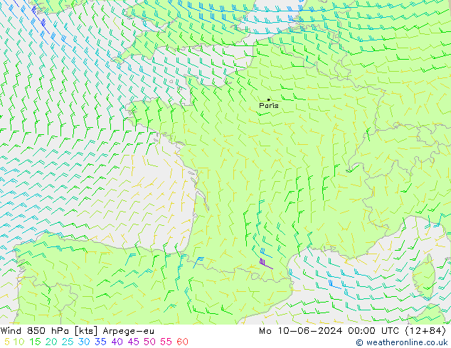 Vento 850 hPa Arpege-eu lun 10.06.2024 00 UTC