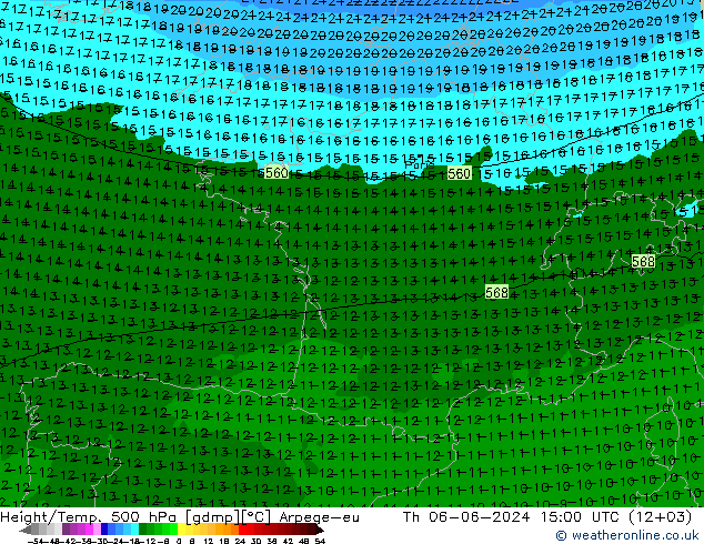 Height/Temp. 500 hPa Arpege-eu Th 06.06.2024 15 UTC