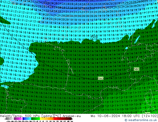 Height/Temp. 500 hPa Arpege-eu lun 10.06.2024 18 UTC