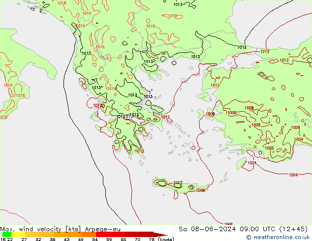 Max. wind velocity Arpege-eu sáb 08.06.2024 09 UTC