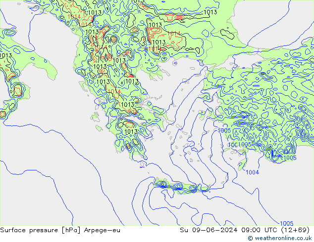 Luchtdruk (Grond) Arpege-eu zo 09.06.2024 09 UTC