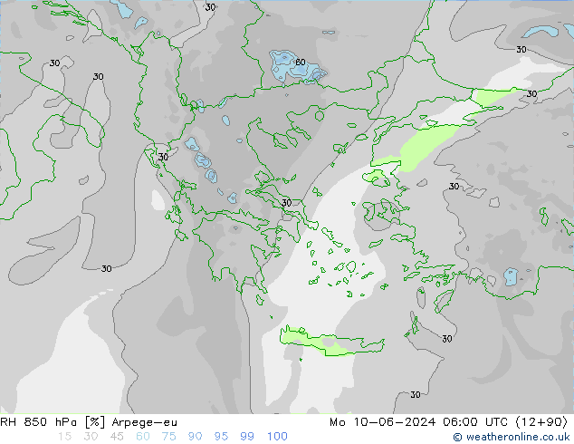 RH 850 hPa Arpege-eu Mo 10.06.2024 06 UTC