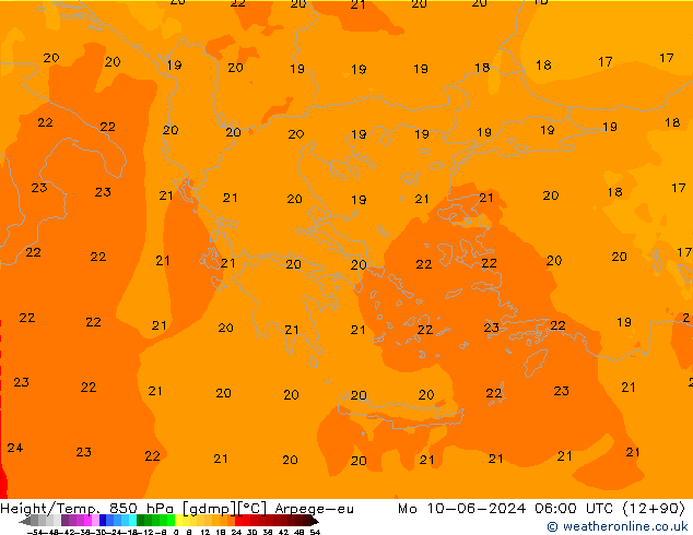 Height/Temp. 850 hPa Arpege-eu Po 10.06.2024 06 UTC