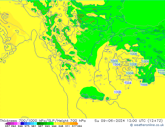 Schichtdicke 700-1000 hPa Arpege-eu So 09.06.2024 12 UTC