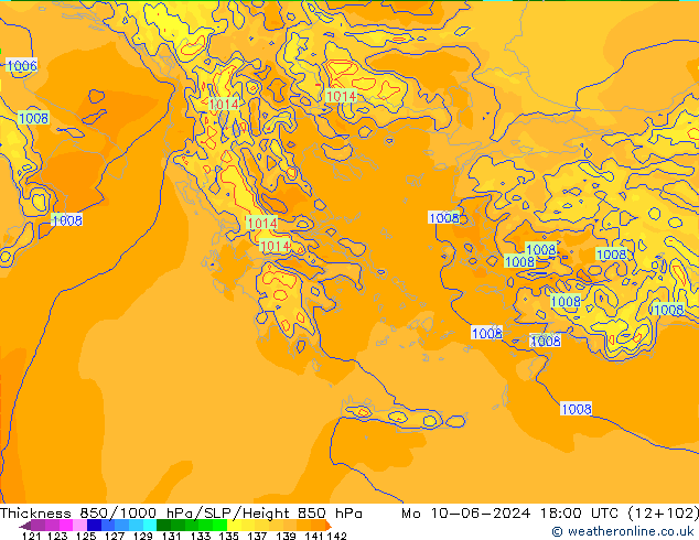 Thck 850-1000 hPa Arpege-eu Mo 10.06.2024 18 UTC