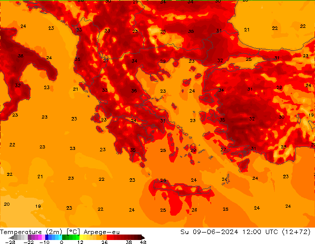 карта температуры Arpege-eu Вс 09.06.2024 12 UTC