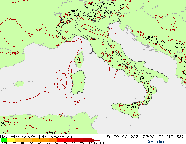 Max. wind velocity Arpege-eu Su 09.06.2024 03 UTC