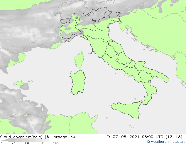 Cloud cover (middle) Arpege-eu Fr 07.06.2024 06 UTC