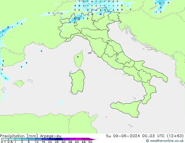 Precipitación Arpege-eu dom 09.06.2024 03 UTC