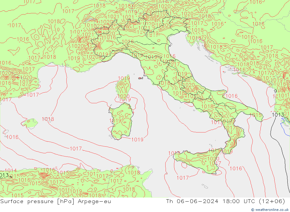 Surface pressure Arpege-eu Th 06.06.2024 18 UTC