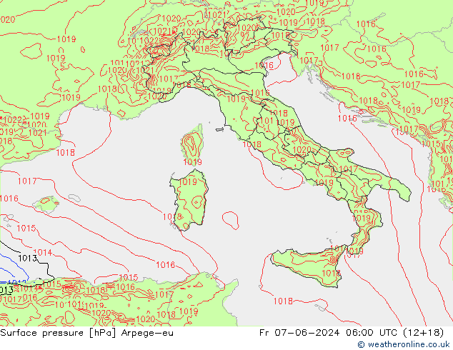 Atmosférický tlak Arpege-eu Pá 07.06.2024 06 UTC