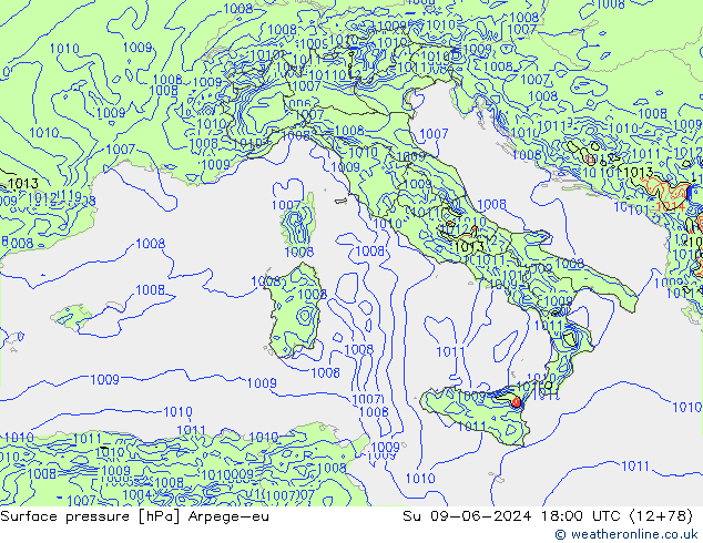 Surface pressure Arpege-eu Su 09.06.2024 18 UTC