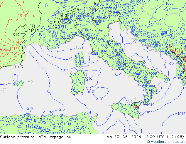 pressão do solo Arpege-eu Seg 10.06.2024 12 UTC