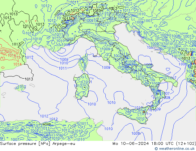 Surface pressure Arpege-eu Mo 10.06.2024 18 UTC