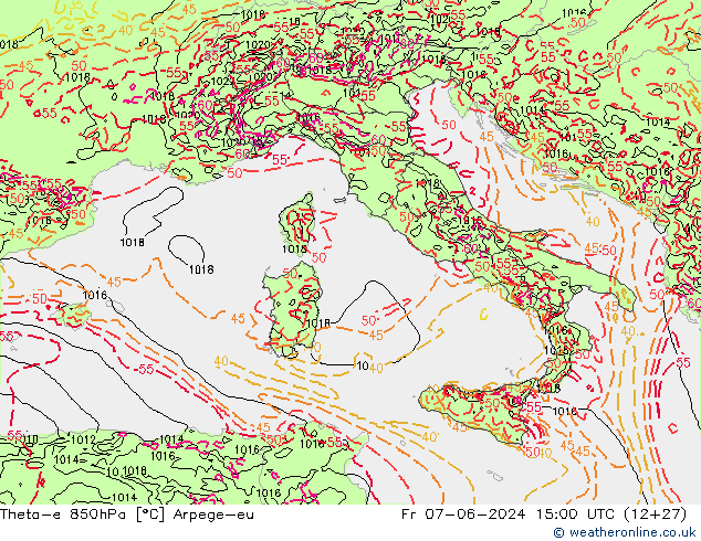 Theta-e 850hPa Arpege-eu Fr 07.06.2024 15 UTC