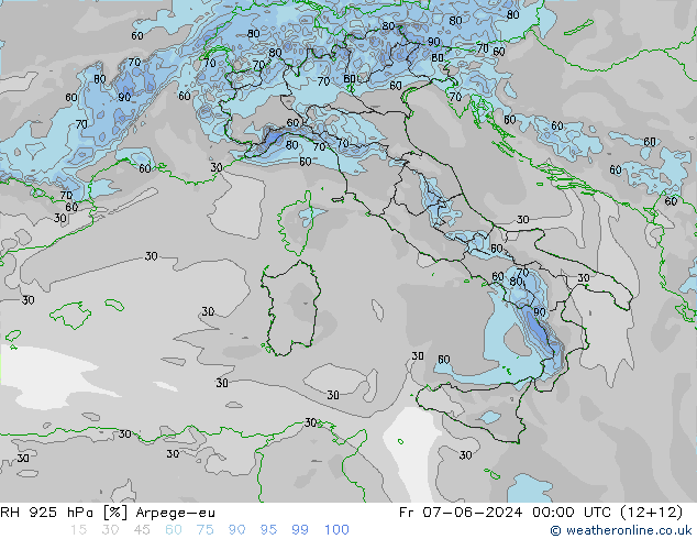 RH 925 hPa Arpege-eu ven 07.06.2024 00 UTC