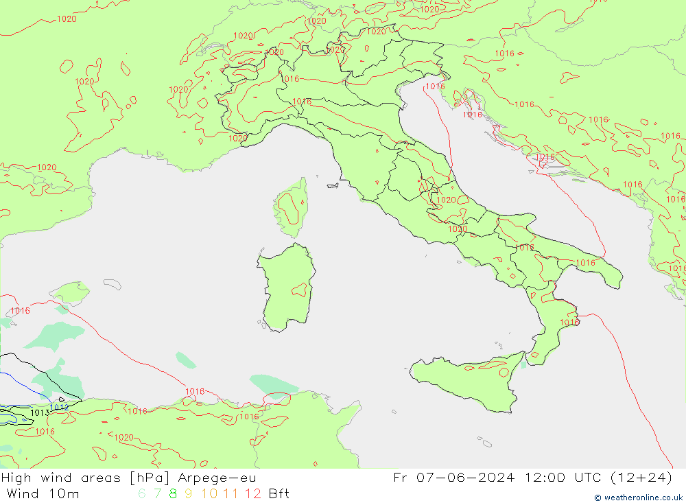 High wind areas Arpege-eu ven 07.06.2024 12 UTC