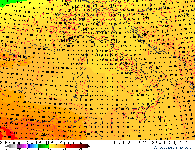 SLP/Temp. 850 hPa Arpege-eu do 06.06.2024 18 UTC