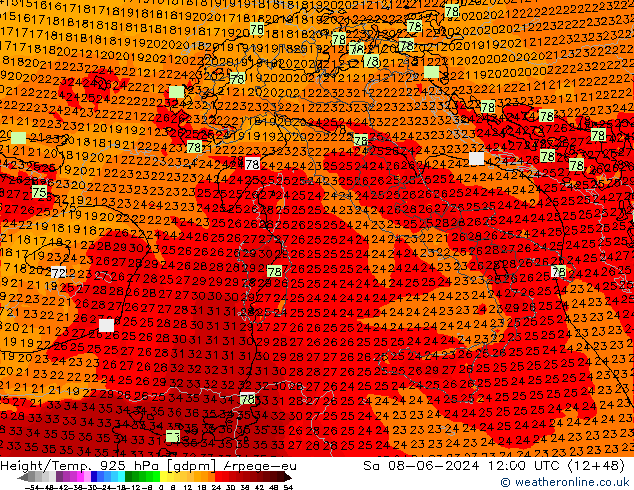 Height/Temp. 925 hPa Arpege-eu sab 08.06.2024 12 UTC