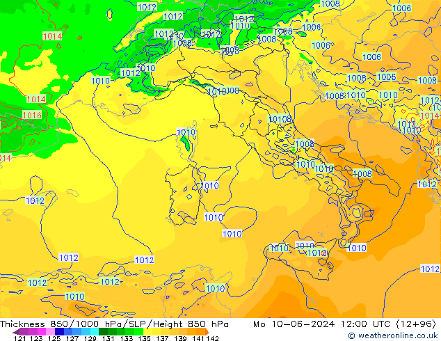 Thck 850-1000 hPa Arpege-eu Seg 10.06.2024 12 UTC