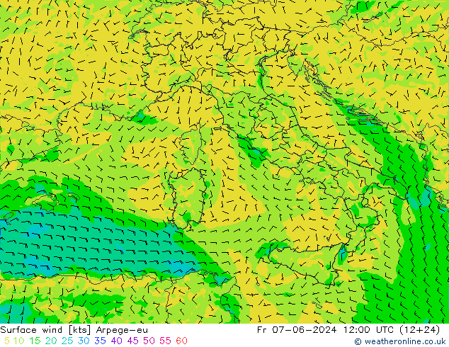 Vento 10 m Arpege-eu Sex 07.06.2024 12 UTC