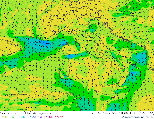 Surface wind Arpege-eu Mo 10.06.2024 18 UTC