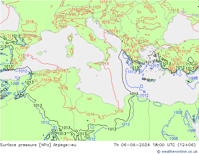 Pressione al suolo Arpege-eu gio 06.06.2024 18 UTC