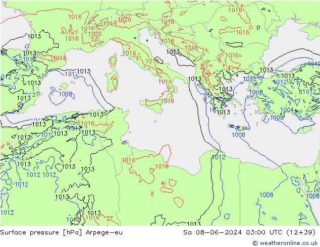 Atmosférický tlak Arpege-eu So 08.06.2024 03 UTC