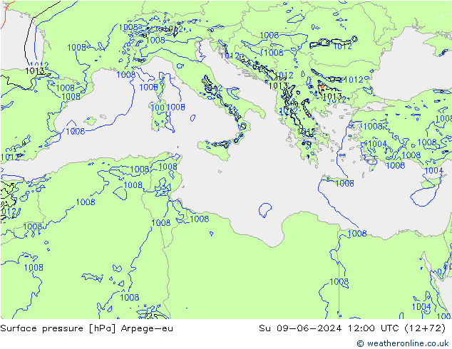 Surface pressure Arpege-eu Su 09.06.2024 12 UTC