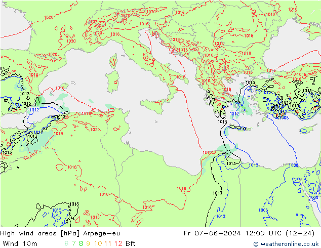 High wind areas Arpege-eu  07.06.2024 12 UTC