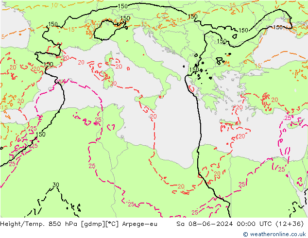 Height/Temp. 850 hPa Arpege-eu So 08.06.2024 00 UTC