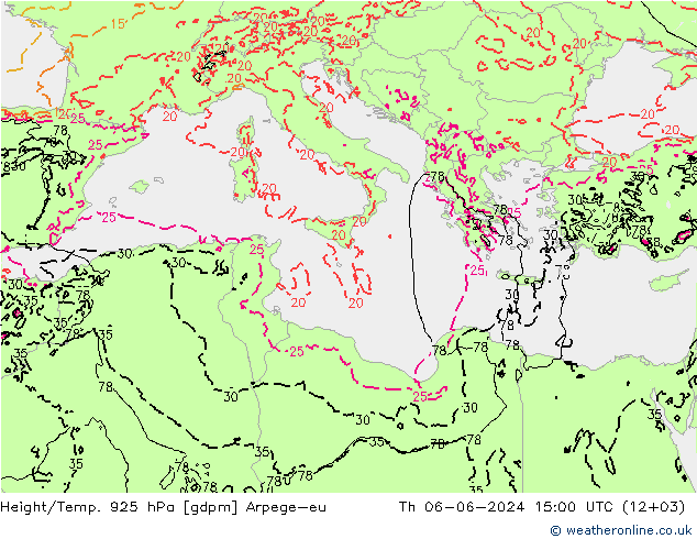 Hoogte/Temp. 925 hPa Arpege-eu do 06.06.2024 15 UTC