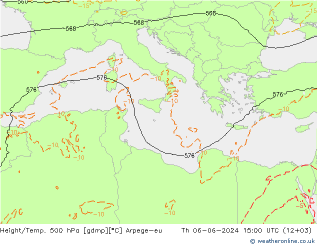 Hoogte/Temp. 500 hPa Arpege-eu do 06.06.2024 15 UTC