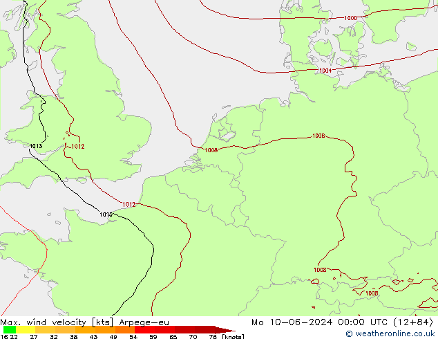 Maks. Rüzgar Hızı Arpege-eu Pzt 10.06.2024 00 UTC