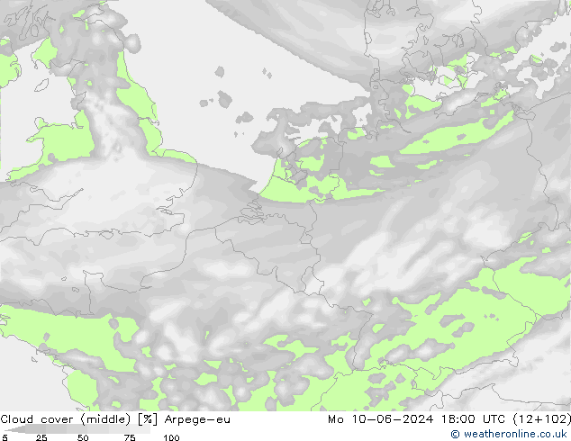 nuvens (médio) Arpege-eu Seg 10.06.2024 18 UTC