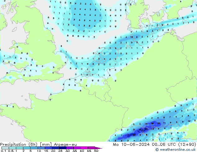 Nied. akkumuliert (6Std) Arpege-eu Mo 10.06.2024 06 UTC