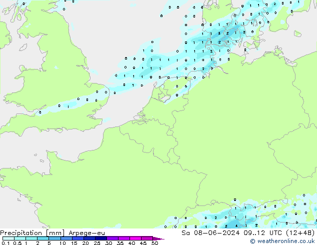 Precipitación Arpege-eu sáb 08.06.2024 12 UTC