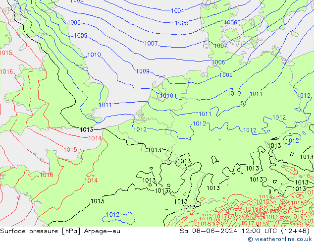 Surface pressure Arpege-eu Sa 08.06.2024 12 UTC