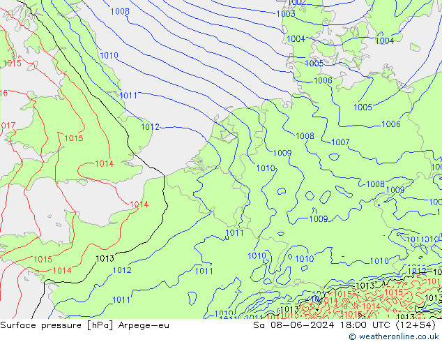 Bodendruck Arpege-eu Sa 08.06.2024 18 UTC